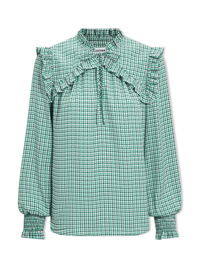 Cefinn Ecru green houndstooth print Bay blouse at Collagerie