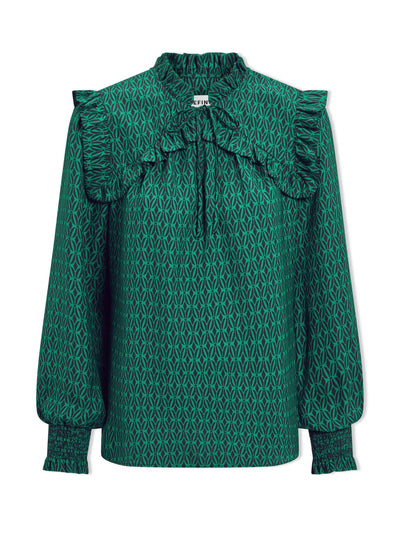 Cefinn Green black trellis print Bay blouse at Collagerie