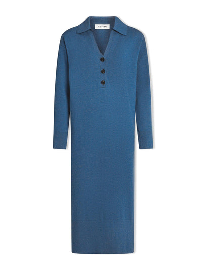 Cefinn Mid blue Eleanor wool knit dress at Collagerie