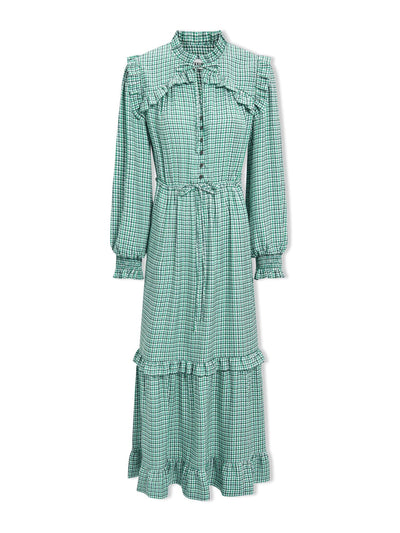 Cefinn Ecru green houndstooth print Loretta maxi dress at Collagerie