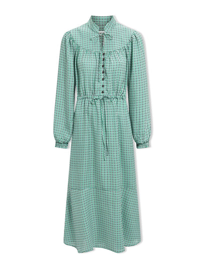 Cefinn Ecru green houndstooth print Zahra midi dress at Collagerie