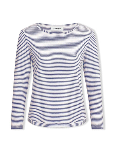 Cefinn White navy stripe Maia cotton silk blend t-shirt at Collagerie