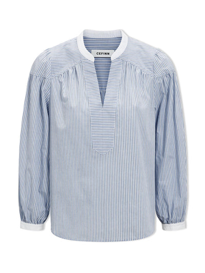 Cefinn Mid blue and white stripe Erica organic shirt at Collagerie