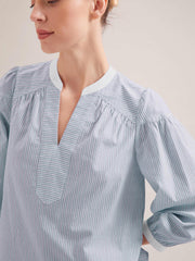 Mid blue and white stripe Erica organic shirt