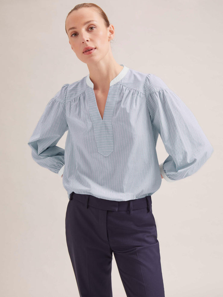 Mid blue and white stripe Erica organic shirt