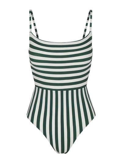 Anemos Green vertical stripes square neck open back one-piece at Collagerie