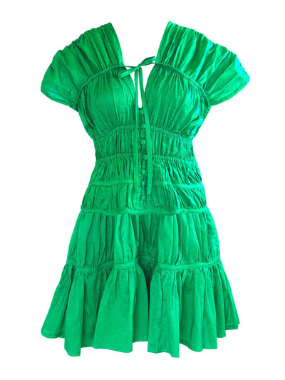 BrunnaCo Srikandi ruffle cotton dress in kelly green at Collagerie