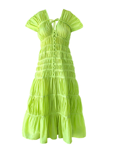 BrunnaCo Srikandi ruffle maxi dress in lime green at Collagerie