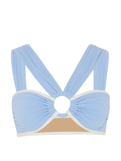 Evarae Sia bikini top in vista blue and creme at Collagerie