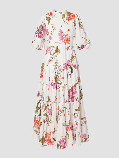 Erdem Full length tiered dress with volume sleeves at Collagerie