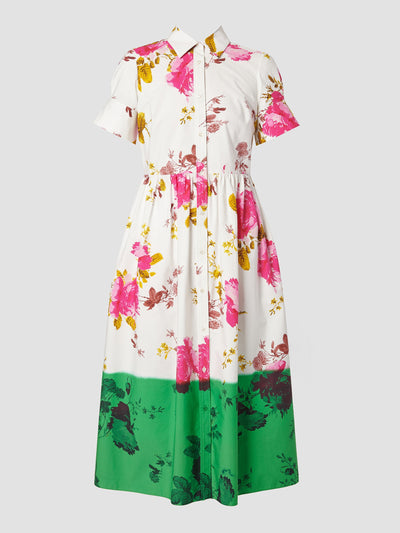 Erdem White and kelly green border cot pop fit and flare shirt dress at Collagerie