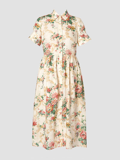Erdem Ecru and multi antique linen chintz fit and flare shirt dress at Collagerie