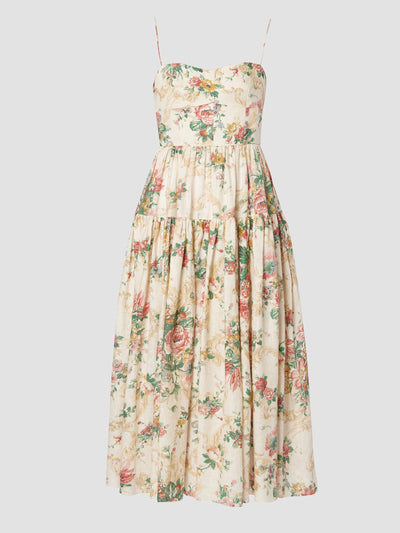 Erdem Ecru and multi antique linen chintz fit and flare dress at Collagerie