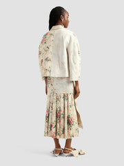 Ecru and multi antique linen chintz single breasted cropped jacket