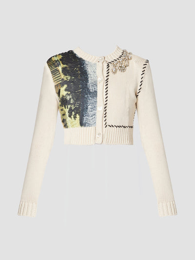 Erdem Calico applique cotton knit cropped cardigan at Collagerie