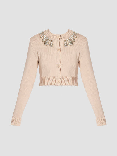 Erdem Ballet pink embroidered cotton knit cropped cardigan at Collagerie