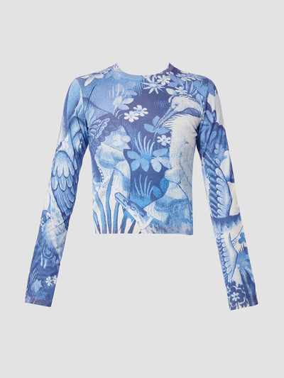 Erdem Lupin blue overprint silk knit printed jumper at Collagerie