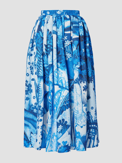 Erdem Lupin blue tapestry cot faille volume skirt at Collagerie