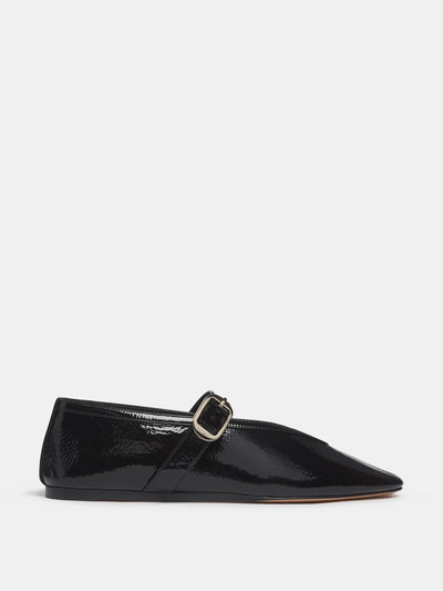 Le Monde Beryl Black patent leather Stella slippers at Collagerie