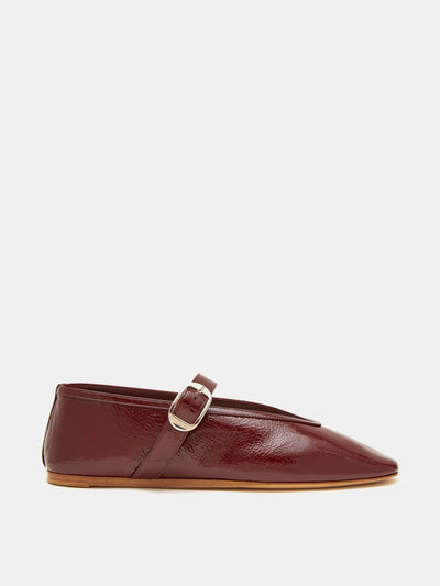 Le Monde Beryl Oxblood red patent leather Stella slippers at Collagerie