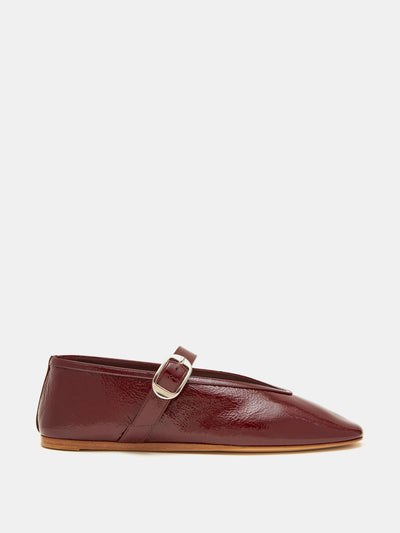 Le Monde Beryl Oxblood red patent leather Stella slippers at Collagerie