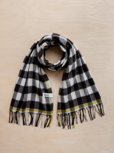 TBCo Lambswool blanket scarf in monochrome gingham at Collagerie