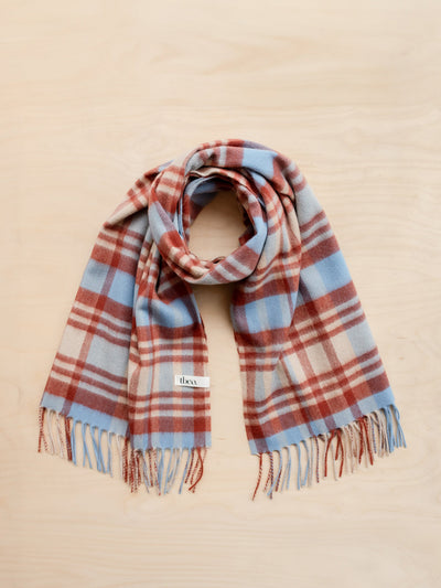 TBCo Lambswool blanket scarf in blue tartan check at Collagerie