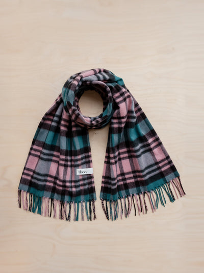 TBCo Lambswool blanket scarf in green tartan check at Collagerie