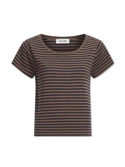 Cefinn Brown navy stripe Madison t-shirt at Collagerie