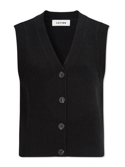 Cefinn Black Meryl wool v neck waistcoat at Collagerie