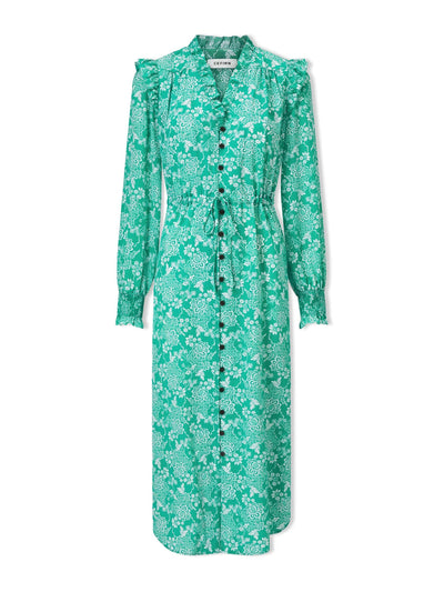 Cefinn Green damask print Stella silk midi dress at Collagerie