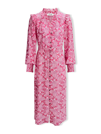 Cefinn Hot pink damask print stella silk midi dress at Collagerie