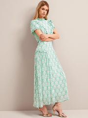 Pale green carnation print Mirabel gold metallic fil coupé maxi dress Dress Cefinn    - Collagerie