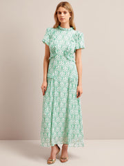 Pale green carnation print Mirabel gold metallic fil coupé maxi dress Dress Cefinn    - Collagerie