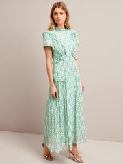 Pale green carnation print Mirabel gold metallic fil coupé maxi dress Dress Cefinn    - Collagerie