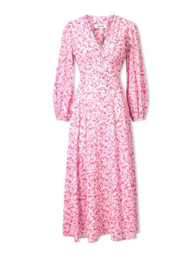 Cefinn Hot pink blossom print Cora cotton blend maxi dress at Collagerie