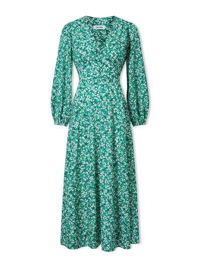 Cefinn Mid green blossom print Cora cotton blend maxi dress at Collagerie