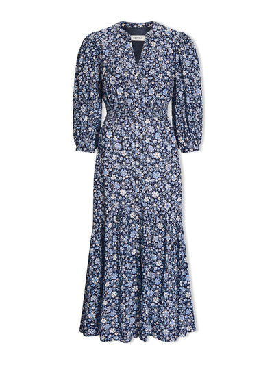 Cefinn Blue ditsy carnation print Aspen cotton blend maxi dress at Collagerie