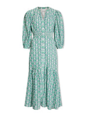 White green tudor rose print Aspen cotton blend maxi dress Dress Cefinn    - Collagerie