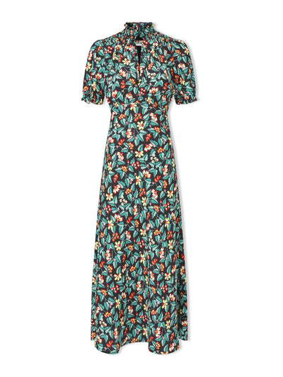 Cefinn Black multi tropical floral print Irina bias cut maxi dress at Collagerie