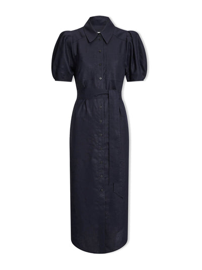 Cefinn Navy Lyra techni linen maxi shirt dress at Collagerie