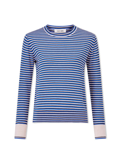 Cefinn Navy blue beige stripe Jodi cotton jumper at Collagerie