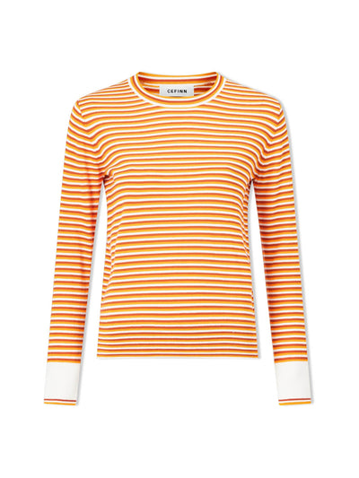 Cefinn Orange yellow cream stripe Jodi cotton jumper at Collagerie