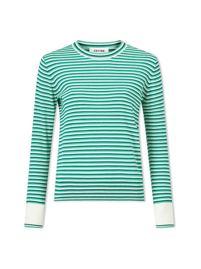 Cefinn Teal mint cream stripe Jodi cotton jumper at Collagerie