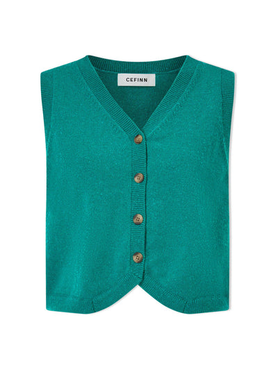 Cefinn Turquoise Wesley cotton blend v neck waistcoat at Collagerie