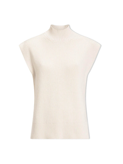 Cefinn Cream Janice cotton blend funnel neck sleeveless jumper at Collagerie