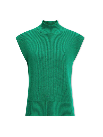 Cefinn Emerald green Janice cotton blend funnel neck sleeveless jumper at Collagerie