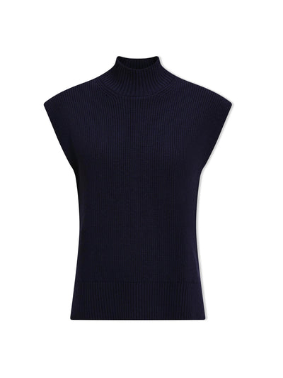 Cefinn Navy Janice cotton blend funnel neck sleeveless jumper at Collagerie