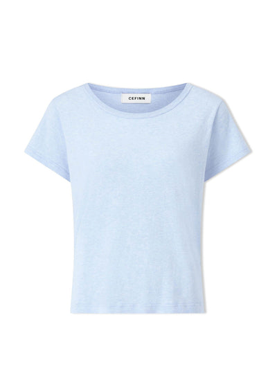 Cefinn Pale blue Madison linen blend round neck knit t-shirt at Collagerie