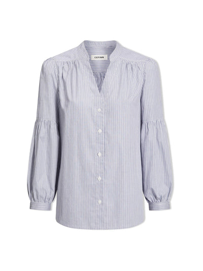 Cefinn Light blue white stripe Ella organic cotton shirt at Collagerie